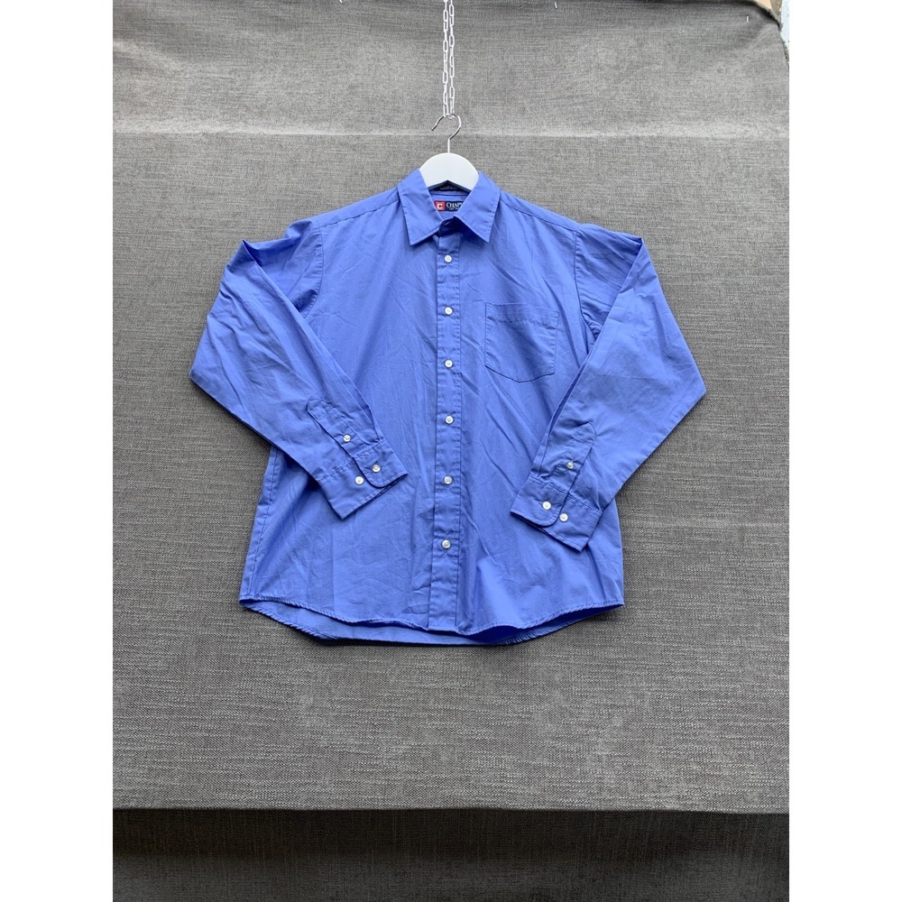 Chaps‎ Dress Shirt Mens 18 Navy Blue Cotton Round Hem Career Formal Business